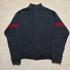 Vtg‎ American Eagle Outfitters Sweater XL Gray Wool Full Zip Mock Neck Striped
